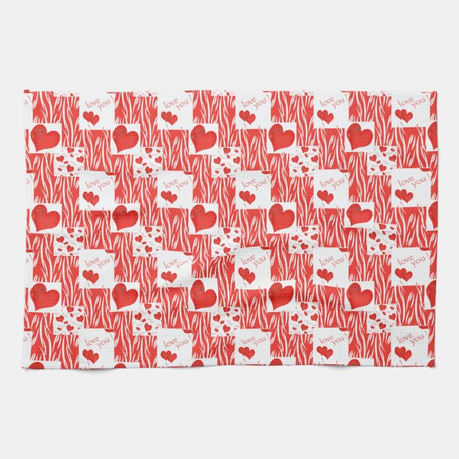 Red hearts, love. tea towel (Horizontal)