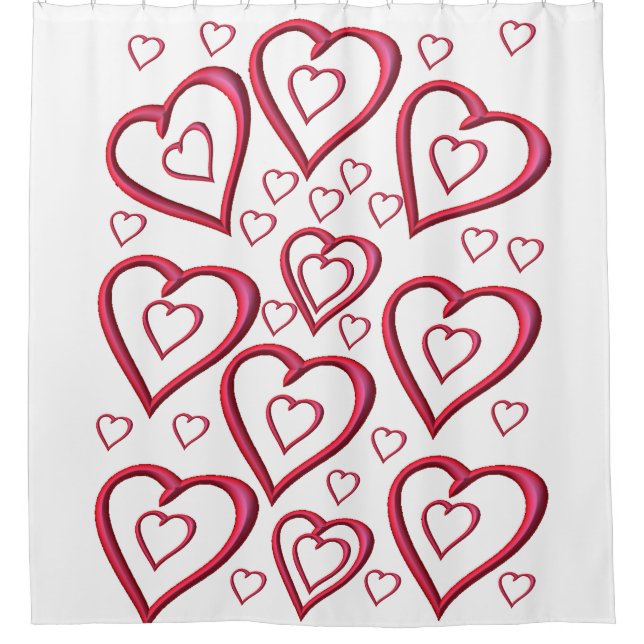 red hearts love valentines red white showercurtain shower curtain (Front)