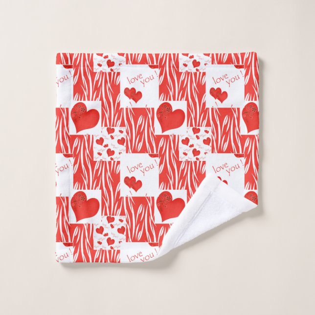 Red hearts, love. wash cloth (Wash Cloth)