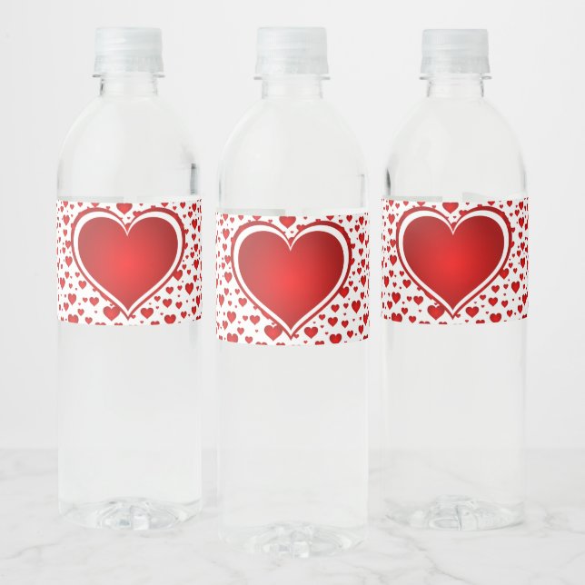 Red Hearts Love Water Bottle Label (Bottles)