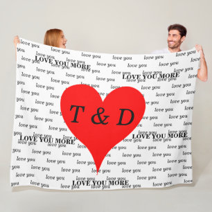 Red Hearts Love You Love You More Monogram Fleece Blanket