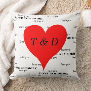 Red Hearts Love You More Monogram Cushion