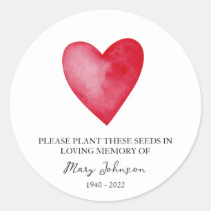 Red Hearts Memorial Funeral Seed Packet Classic Round Sticker