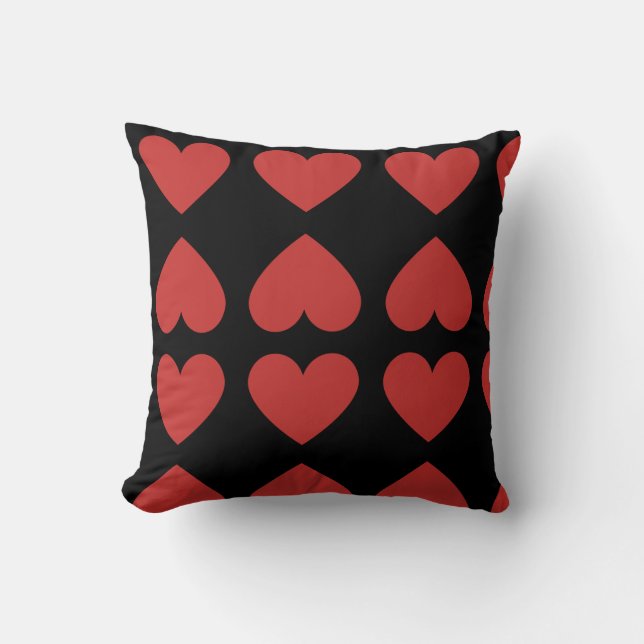 Red hearts mirrored black gift throw pillow (Front)