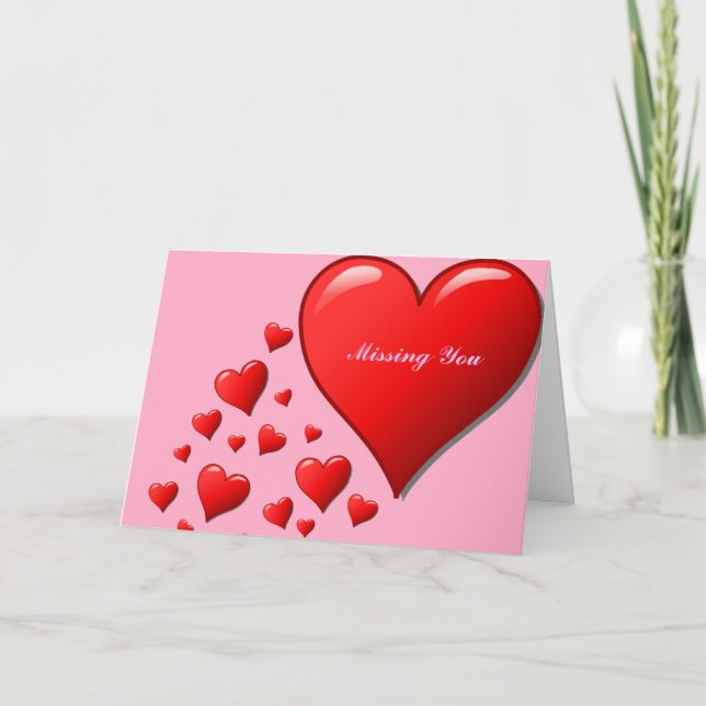 Red Hearts Missing You love Holiday Card (Front)