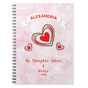 Red Hearts Modern Love Romantic Personalise Notebook