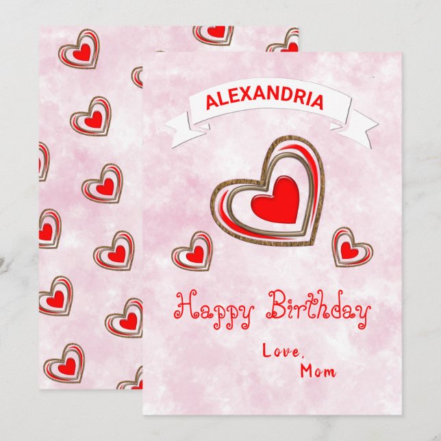 Red Hearts Modern Love Trendy Birthday Card (Front/Back)