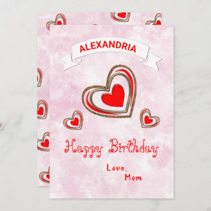 Red Hearts Modern Love Trendy Birthday Card