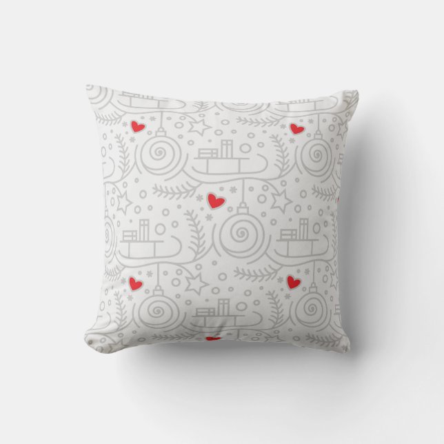 Red Hearts Modern Whimsical Rustic Holiday Cushion (Front)