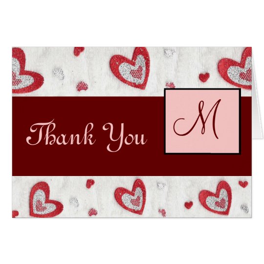 Red Hearts Monogram Thank You Card