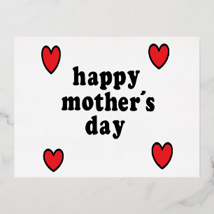 Red hearts mother's day foil holiday postcard