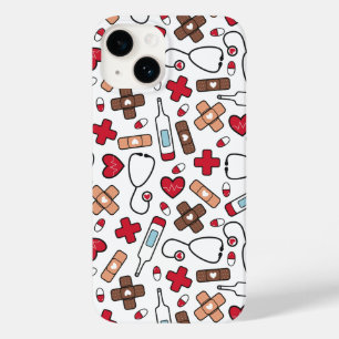 Red Hearts Nurse Doctor Pattern Case-Mate iPhone 14 Case