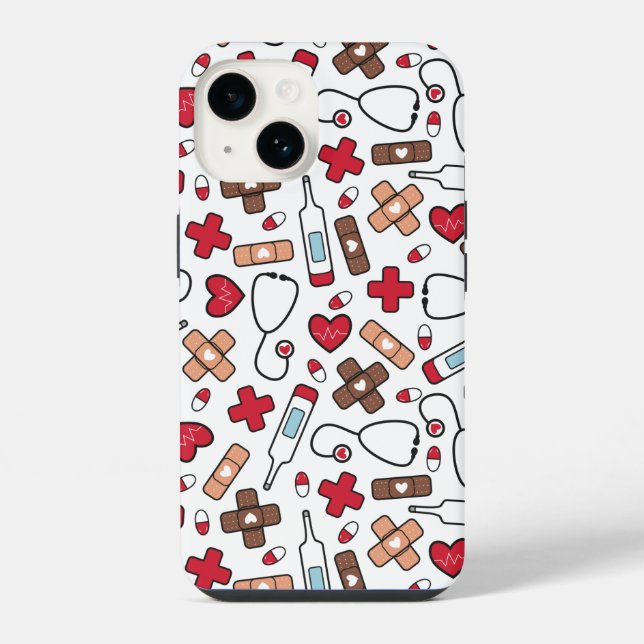 Red Hearts Nurse Doctor Pattern iPhone Case (Back)