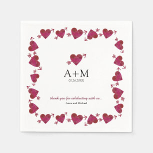 Red hearts of love wedding celebration napkin