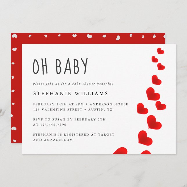 Red Hearts Oh Baby Valentines Baby Shower Invitation (Front/Back)