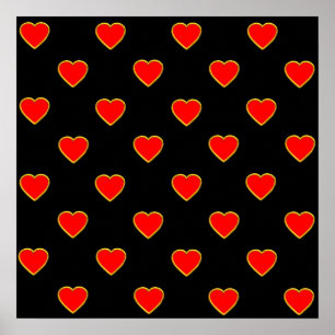 Red Hearts on a Black Background Poster