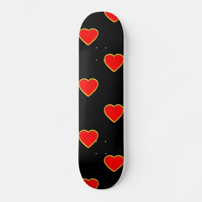 Red Hearts on a Black Background Skateboard (Front)