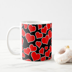 Red Hearts on Black Background Coffee Mug