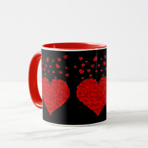 Red hearts on black-black mug