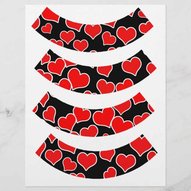 Red Hearts on Black Cupcake Liners / Wrappers (Front)