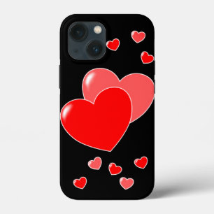 Red Hearts on Black - Cute  iPhone 13 Mini Case