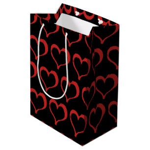 Red Hearts on Black Love Pattern Medium Gift Bag