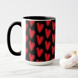 Red Hearts On Black Mug