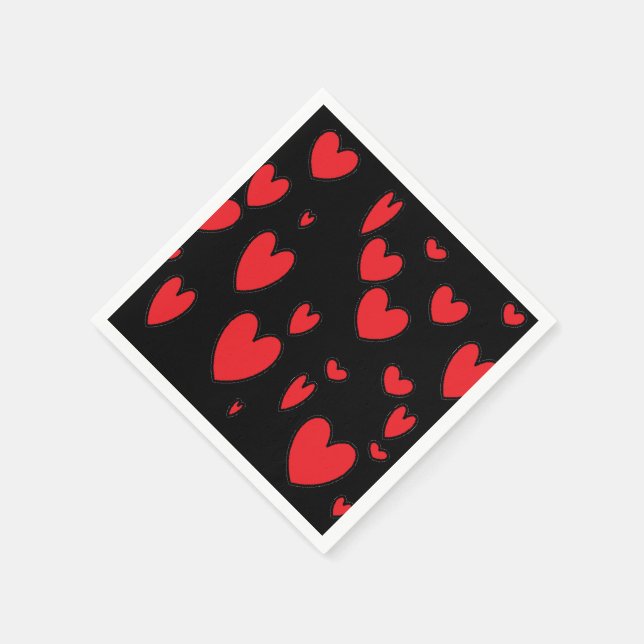 Red Hearts on Black Napkin (Corner)