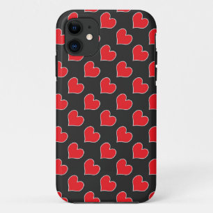 Red hearts on black pattern iphone 5 case