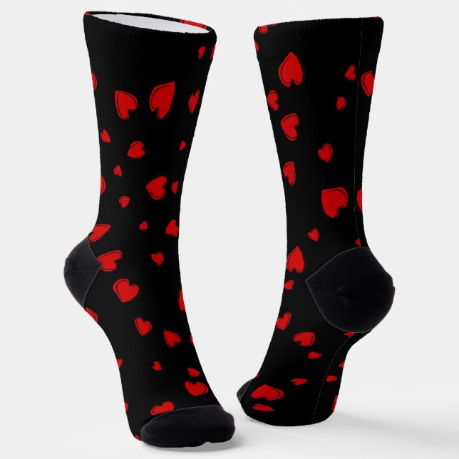 Red Hearts on Black Socks (Angled)