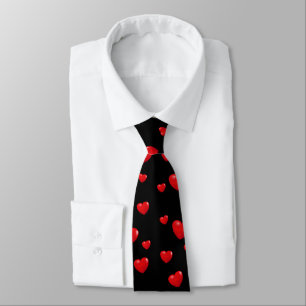 Red Hearts On Black Tie