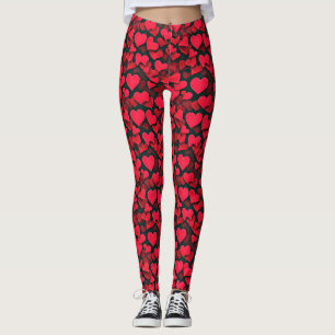 Red hearts on black valentine  leggings
