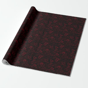 Red Hearts On Black Wrapping Paper