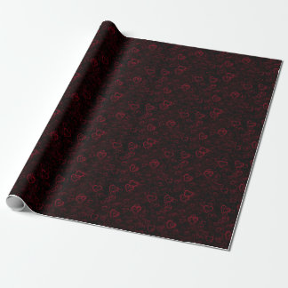Red Hearts On Black Wrapping Paper