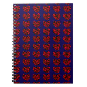 Red Hearts on Blue Spiral Notebook