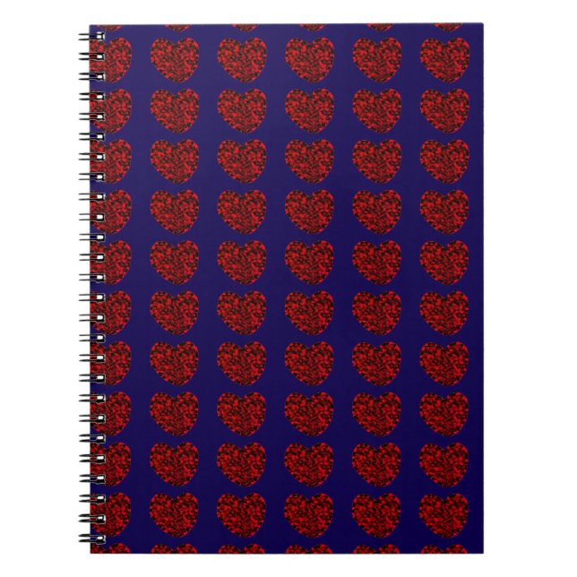 Red Hearts on Blue Spiral Notebook (Front)