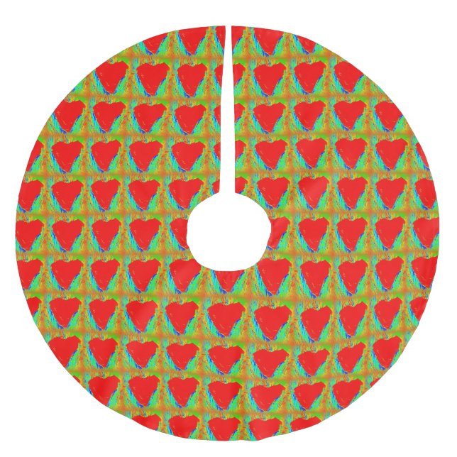 red hearts on green tree skirt (Front)