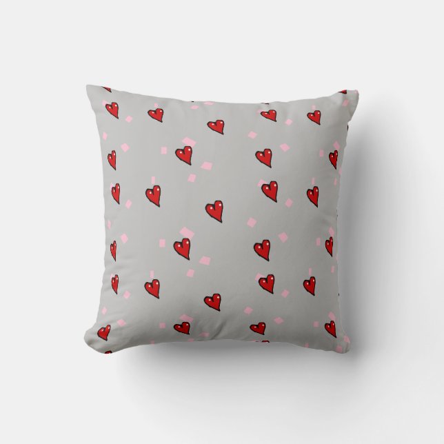 Red hearts on grey cushion (Front)