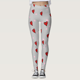 Red hearts on grey leggings