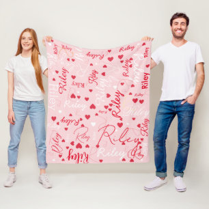 Red Hearts on Pale Light Pink Custom Fleece Blanket
