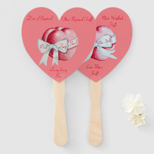 red hearts on pink background for wedding hand fan