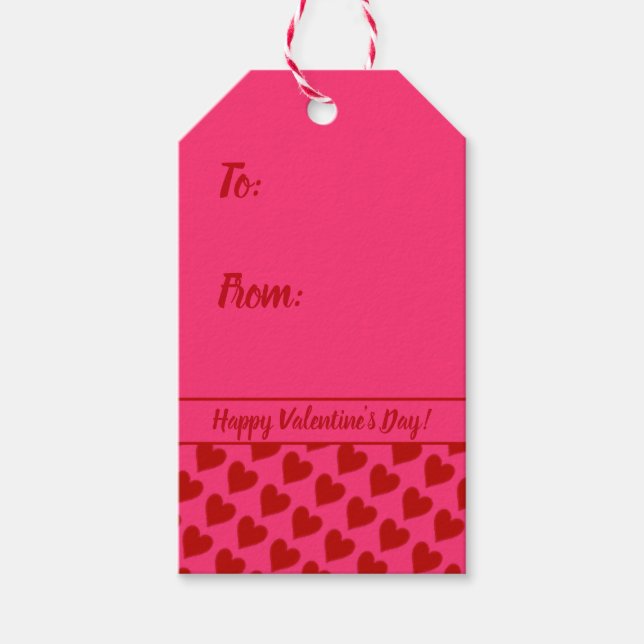 Red Hearts on Pink Gift Tags (Front)