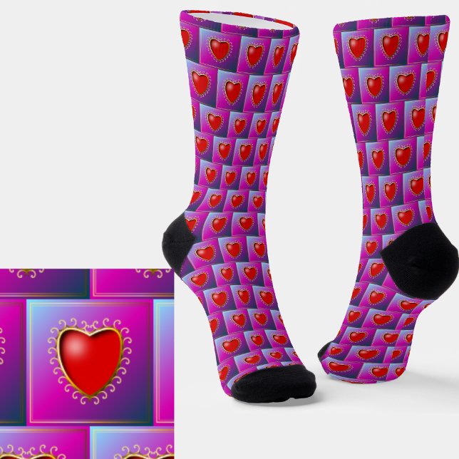 Red Hearts on Pink & Grey  Socks (Creator Uploaded)