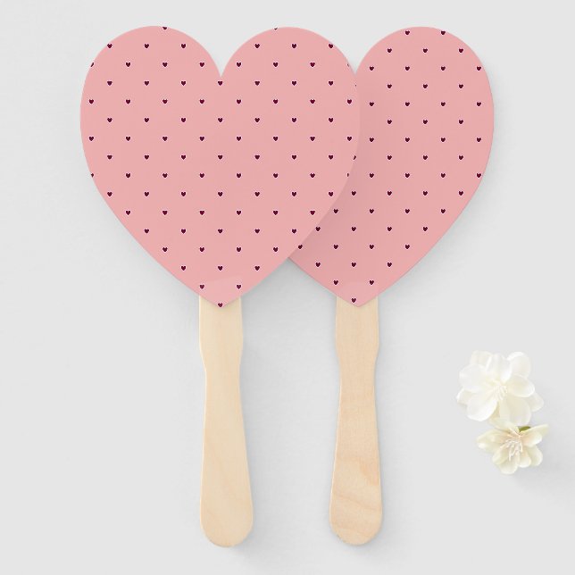 Red hearts on pink hand fan (Front and Back)