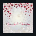 Red Hearts on Radiant White and Snowflakes Wedding Invitation<br><div class="desc">An elegant design for a winter wedding featuring red cascading hearts on a background of swirls, stars and snowflakes on a radiant white. The colour of the text coordinates with the colour of the red love hearts. Fully customisable for your own special occasion. This coordinates with the Red Hearts on...</div>