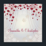 Red Hearts on Radiant White and Snowflakes Wedding Invitation<br><div class="desc">An elegant design for a winter wedding featuring red cascading hearts on a background of swirls, stars and snowflakes on a radiant white. The colour of the text coordinates with the colour of the red love hearts. Fully customisable for your own special occasion. This coordinates with the Red Hearts on...</div>