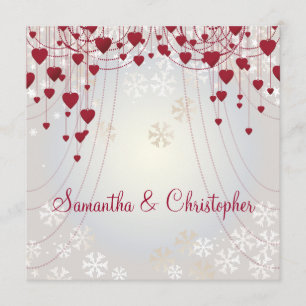 Red Hearts on Radiant White and Snowflakes Wedding Invitation