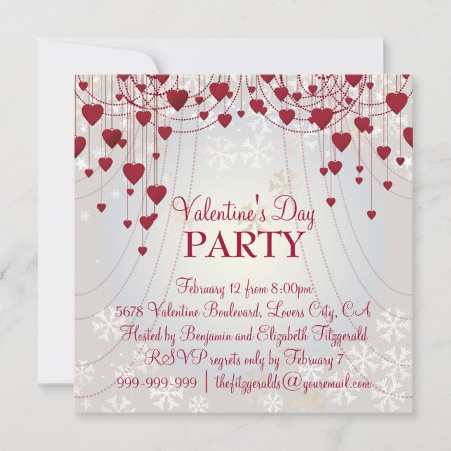Red Hearts on Radiant White Valentines Party Invitation (Front)