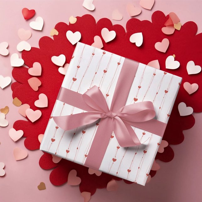 Red Hearts On Ribbons Seamless Pattern Valentine Wrapping Paper (Creator Uploaded)