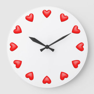 Red Hearts on White Large Clock